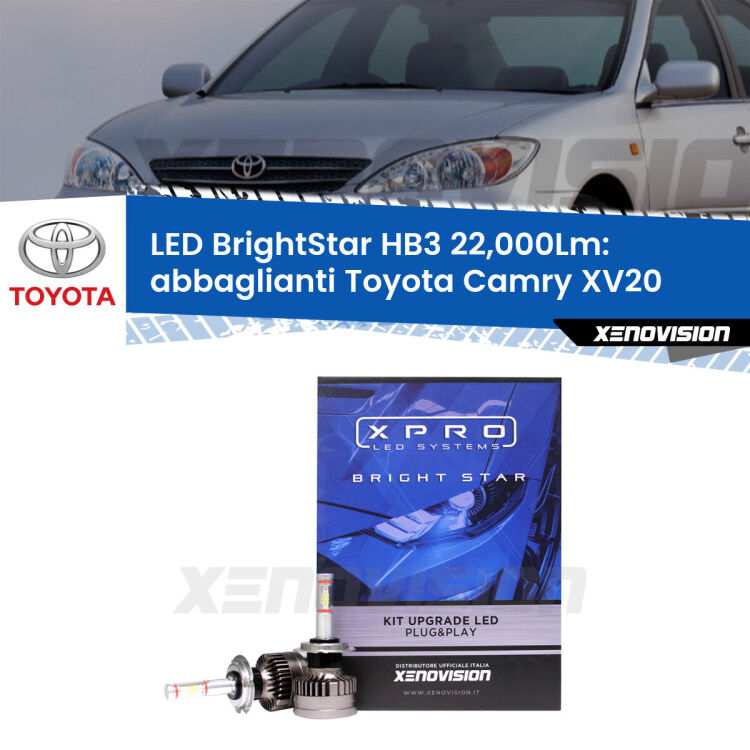 <strong>Kit LED abbaglianti per Toyota Camry</strong> XV20 1999 -2001. </strong>Due lampade Canbus HB3 Brightstar da 22,000 Lumen. Qualità Massima.