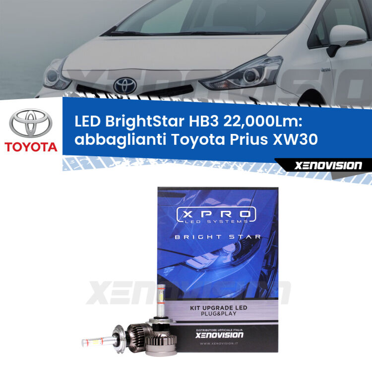 <strong>Kit LED abbaglianti per Toyota Prius</strong> XW30 2008 -2014. </strong>Due lampade Canbus HB3 Brightstar da 22,000 Lumen. Qualità Massima.