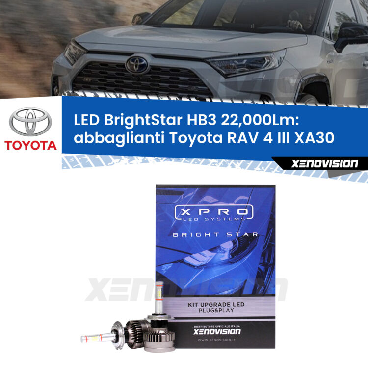 <strong>Kit LED abbaglianti per Toyota RAV 4 III</strong> XA30 2005 -2014. </strong>Due lampade Canbus HB3 Brightstar da 22,000 Lumen. Qualità Massima.