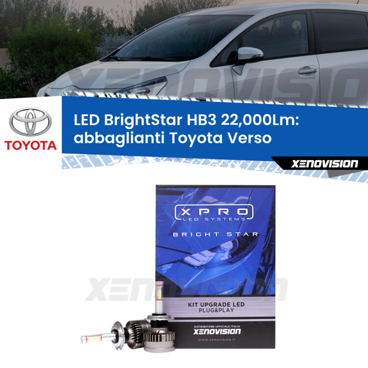 <strong>Kit LED abbaglianti per Toyota Verso</strong>  2009 -2018. </strong>Due lampade Canbus HB3 Brightstar da 22,000 Lumen. Qualità Massima.