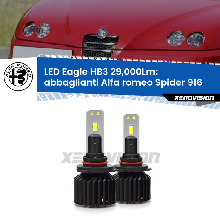 <strong>Kit abbaglianti LED specifico per Alfa romeo Spider</strong> 916 1995 -2005. Lampade <strong>HB3</strong> Canbus da 29.000Lumen di luminosità modello Eagle Xenovision.