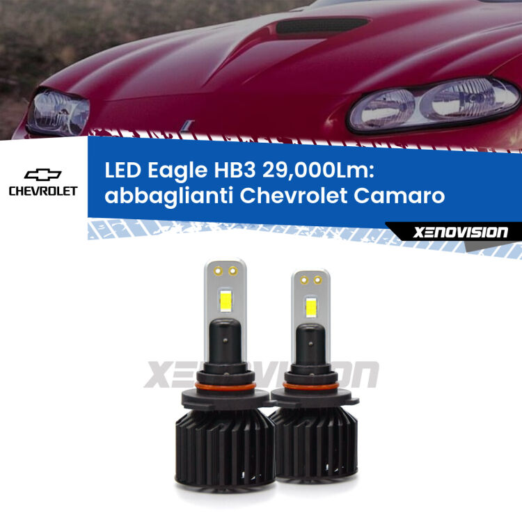 <strong>Kit abbaglianti LED specifico per Chevrolet Camaro</strong>  1998 -2002. Lampade <strong>HB3</strong> Canbus da 29.000Lumen di luminosità modello Eagle Xenovision.