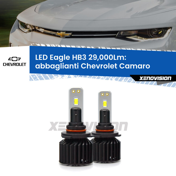 <strong>Kit abbaglianti LED specifico per Chevrolet Camaro</strong>  2015 in poi. Lampade <strong>HB3</strong> Canbus da 29.000Lumen di luminosità modello Eagle Xenovision.