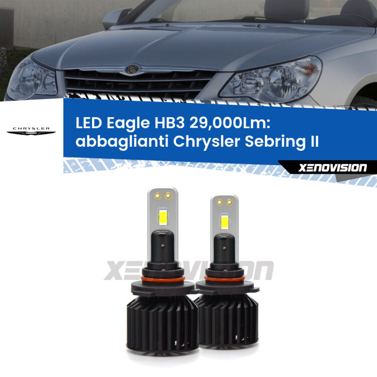 <strong>Kit abbaglianti LED specifico per Chrysler Sebring</strong> II 2007-2010. Lampade <strong>HB3</strong> Canbus da 29.000Lumen di luminosità modello Eagle Xenovision.