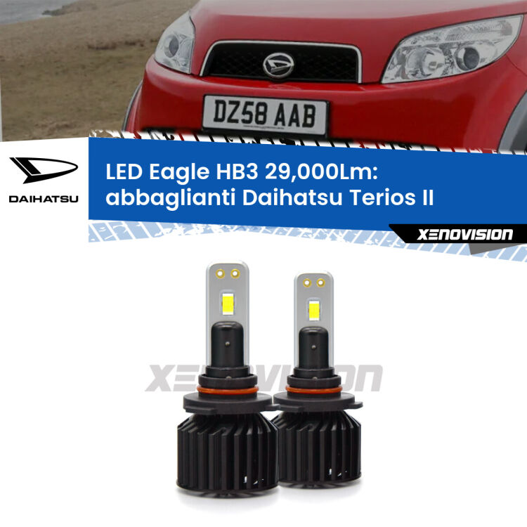 <strong>Kit abbaglianti LED specifico per Daihatsu Terios</strong> II a parabola doppia. Lampade <strong>HB3</strong> Canbus da 29.000Lumen di luminosità modello Eagle Xenovision.