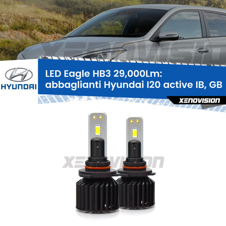 <strong>Kit abbaglianti LED specifico per Hyundai I20 active</strong> IB, GB 2015 in poi. Lampade <strong>HB3</strong> Canbus da 29.000Lumen di luminosità modello Eagle Xenovision.