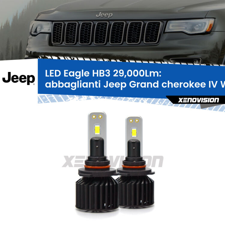 <strong>Kit abbaglianti LED specifico per Jeep Grand cherokee IV</strong> WK2 fino al 2013, con fari Bi-Xenon. Lampade <strong>HB3</strong> Canbus da 29.000Lumen di luminosità modello Eagle Xenovision.