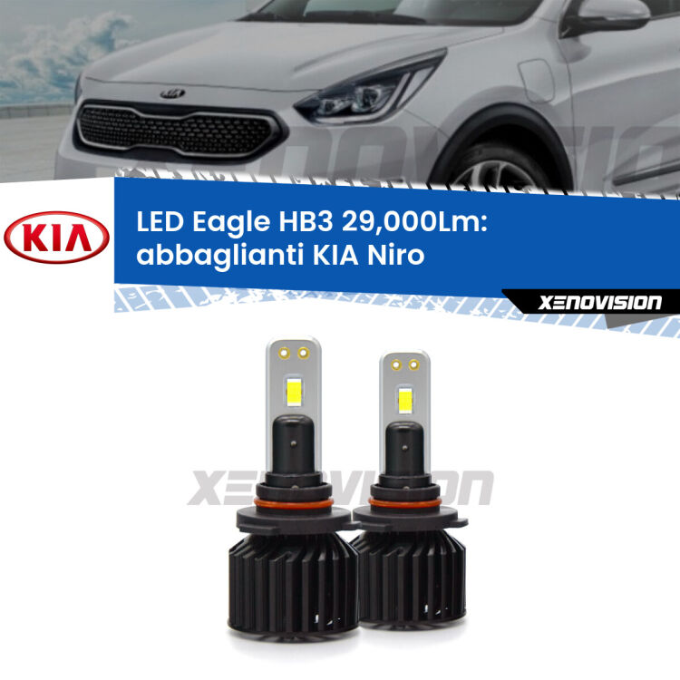 <strong>Kit abbaglianti LED specifico per KIA Niro</strong>  in poi. Lampade <strong>HB3</strong> Canbus da 29.000Lumen di luminosità modello Eagle Xenovision.