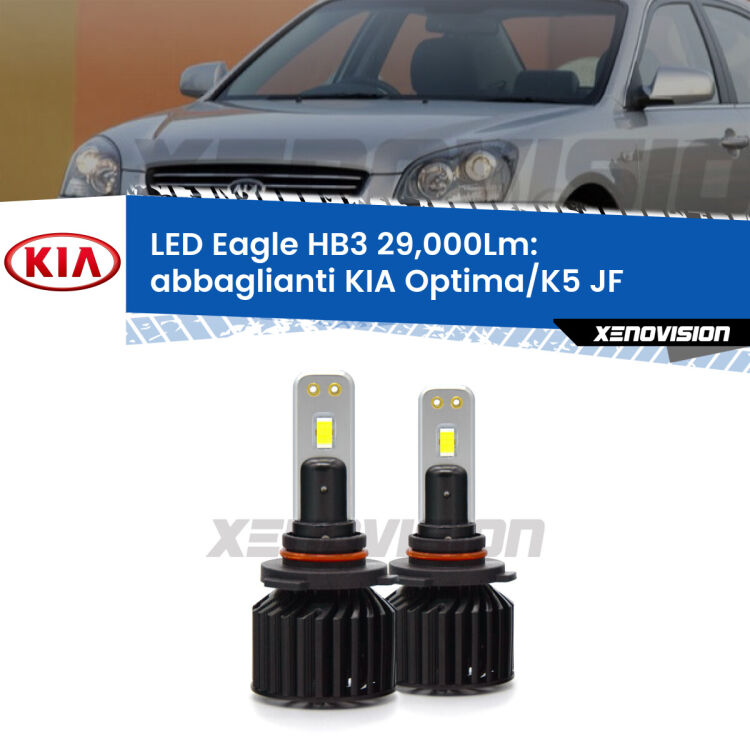 <strong>Kit abbaglianti LED specifico per KIA Optima/K5</strong> JF 2015 -2018. Lampade <strong>HB3</strong> Canbus da 29.000Lumen di luminosità modello Eagle Xenovision.