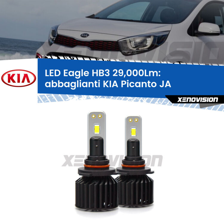 <strong>Kit abbaglianti LED specifico per KIA Picanto</strong> JA 2017 in poi. Lampade <strong>HB3</strong> Canbus da 29.000Lumen di luminosità modello Eagle Xenovision.