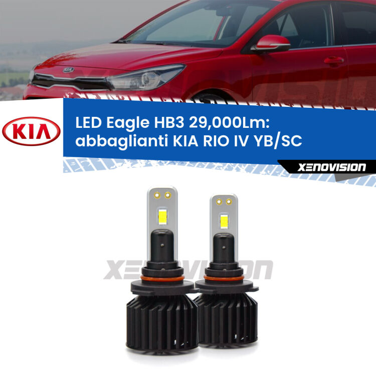 <strong>Kit abbaglianti LED specifico per KIA RIO IV</strong> YB/SC 2016 in poi. Lampade <strong>HB3</strong> Canbus da 29.000Lumen di luminosità modello Eagle Xenovision.