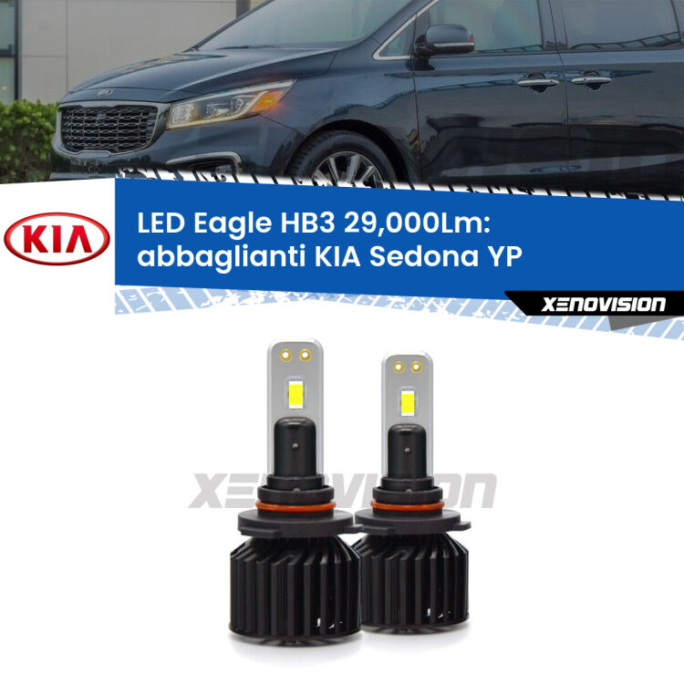 <strong>Kit abbaglianti LED specifico per KIA Sedona</strong> YP 2019 in poi. Lampade <strong>HB3</strong> Canbus da 29.000Lumen di luminosità modello Eagle Xenovision.