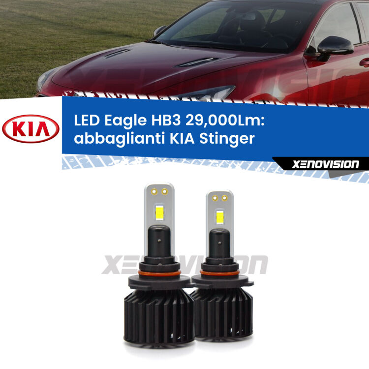 <strong>Kit abbaglianti LED specifico per KIA Stinger</strong>  2017 in poi. Lampade <strong>HB3</strong> Canbus da 29.000Lumen di luminosità modello Eagle Xenovision.