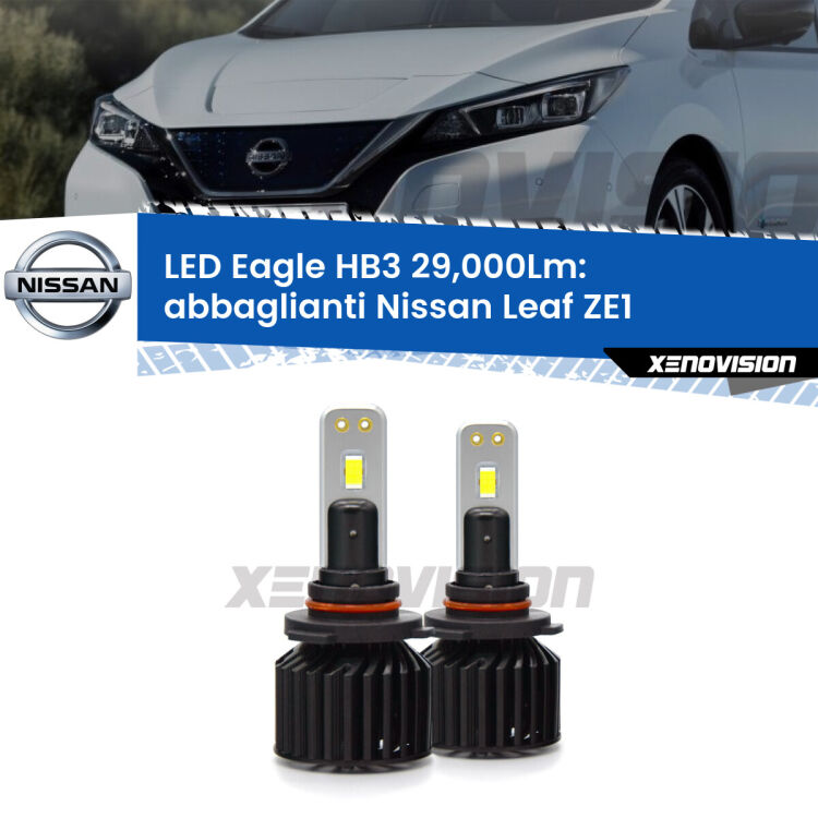 <strong>Kit abbaglianti LED specifico per Nissan Leaf</strong> ZE1 2017 in poi. Lampade <strong>HB3</strong> Canbus da 29.000Lumen di luminosità modello Eagle Xenovision.