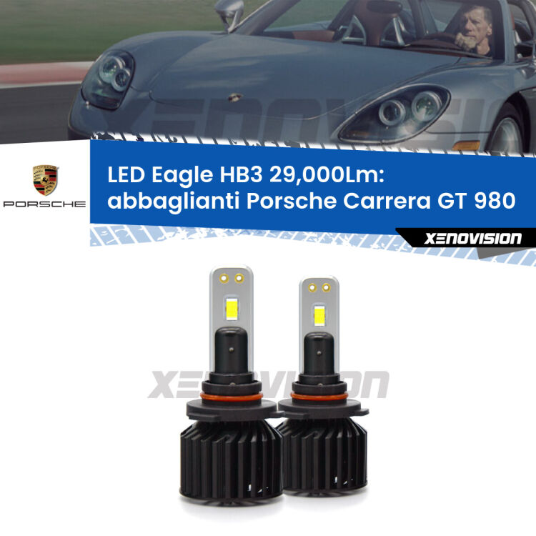 <strong>Kit abbaglianti LED specifico per Porsche Carrera GT</strong> 980 2003 -2006. Lampade <strong>HB3</strong> Canbus da 29.000Lumen di luminosità modello Eagle Xenovision.