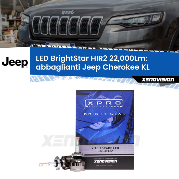 <strong>Kit LED abbaglianti per Jeep Cherokee</strong> KL 2014 in poi. </strong>Due lampade Canbus HIR2 Brightstar da 22,000 Lumen. Qualità Massima.