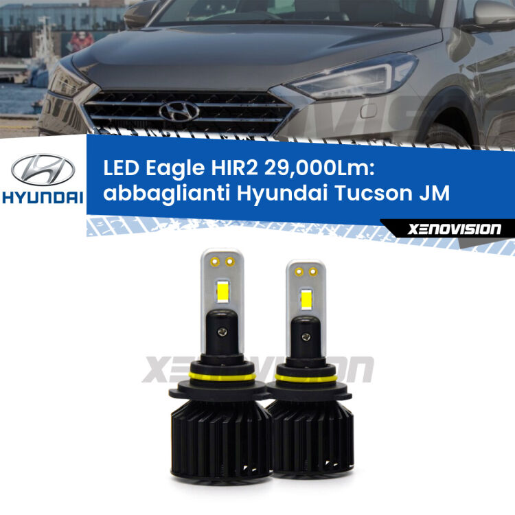 <strong>Kit abbaglianti LED specifico per Hyundai Tucson</strong> JM 2013 -2015. Lampade <strong>HIR2</strong> Canbus da 29.000Lumen di luminosità modello Eagle Xenovision.