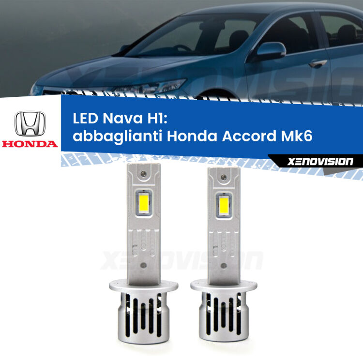 <strong>Abbaglianti LED no-spie per Honda Accord</strong> Mk6 1997 -2002. Coppia lampade <strong> H1</strong> modello Nava canbus, raffreddate a ventola.