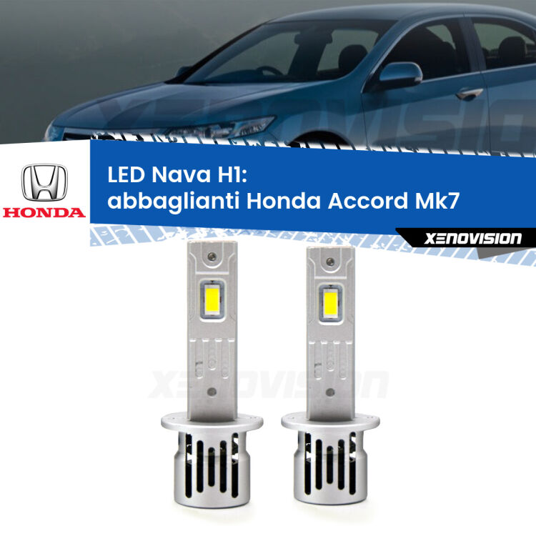 <strong>Abbaglianti LED no-spie per Honda Accord</strong> Mk7 2002 -2007. Coppia lampade <strong> H1</strong> modello Nava canbus, raffreddate a ventola.