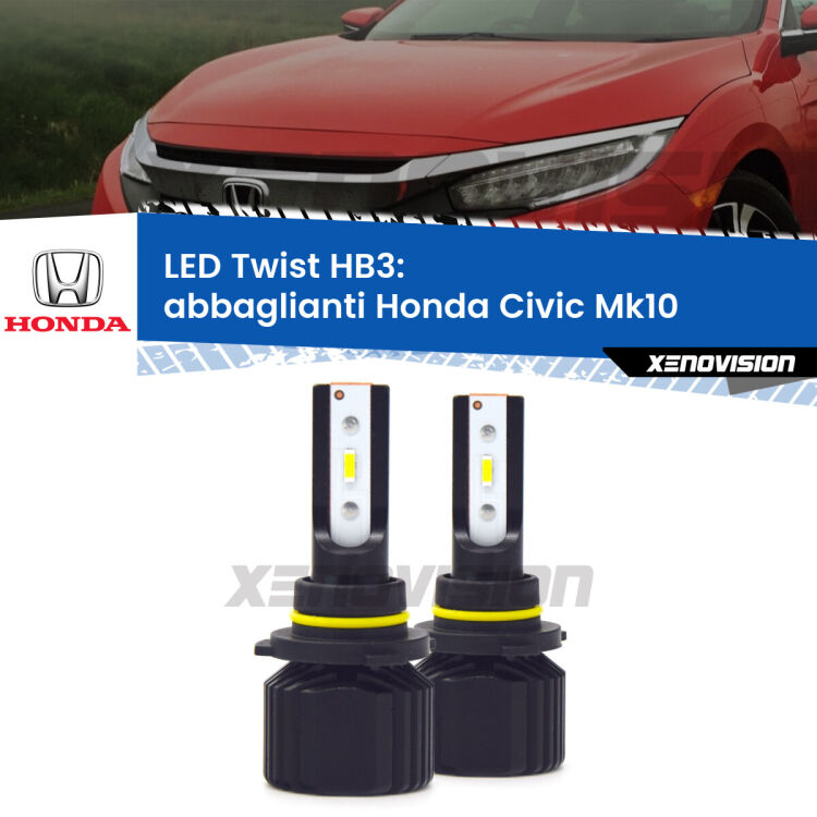 <strong>Kit abbaglianti LED</strong> HB3 per <strong>Honda Civic</strong> Mk10 2016 -2020. Compatte, impermeabili, senza ventola: praticamente indistruttibili. Top Quality.