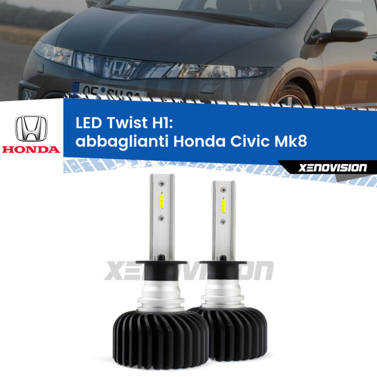 <strong>Kit abbaglianti LED</strong> H1 per <strong>Honda Civic</strong> Mk8 2005 -2010. Compatte, impermeabili, senza ventola: praticamente indistruttibili. Top Quality.