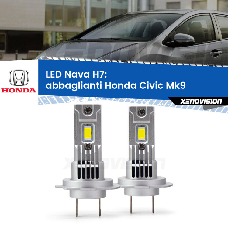 <strong>Abbaglianti LED no-spie per Honda Civic</strong> Mk9 2011 -2015. Coppia lampade <strong>H7</strong> modello Nava canbus, raffreddate a ventola.