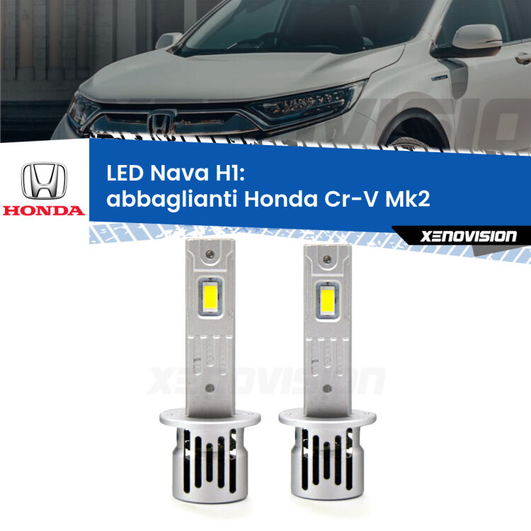 <strong>Abbaglianti LED no-spie per Honda Cr-V</strong> Mk2 a parabola doppia. Coppia lampade <strong> H1</strong> modello Nava canbus, raffreddate a ventola.