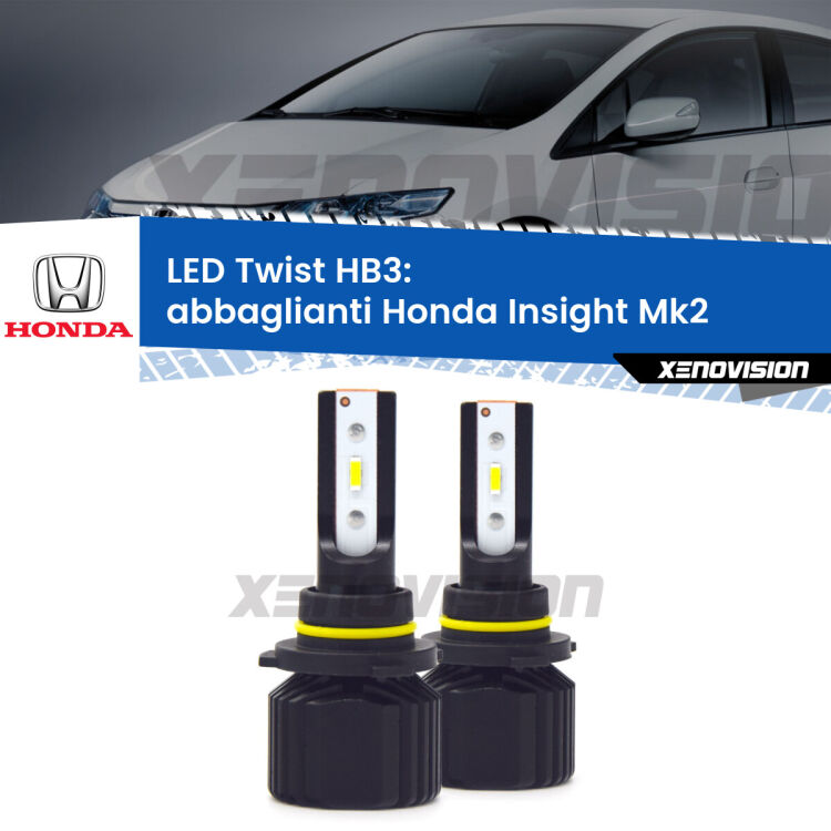 <strong>Kit abbaglianti LED</strong> HB3 per <strong>Honda Insight</strong> Mk2 2009 -2017. Compatte, impermeabili, senza ventola: praticamente indistruttibili. Top Quality.