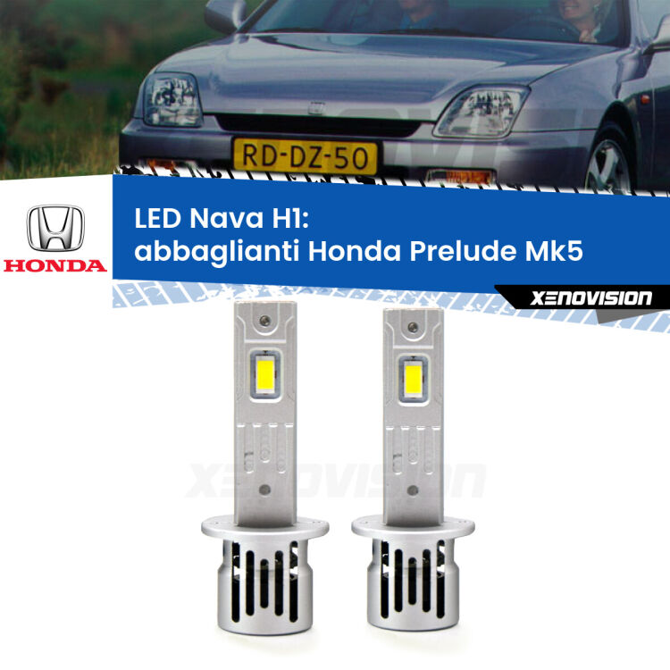 <strong>Abbaglianti LED no-spie per Honda Prelude</strong> Mk5 1996 -2000. Coppia lampade <strong> H1</strong> modello Nava canbus, raffreddate a ventola.