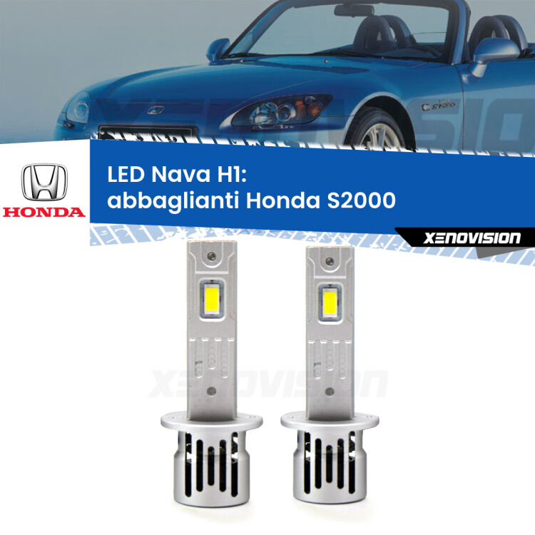 <strong>Abbaglianti LED no-spie per Honda S2000</strong>  1999 -2009. Coppia lampade <strong> H1</strong> modello Nava canbus, raffreddate a ventola.