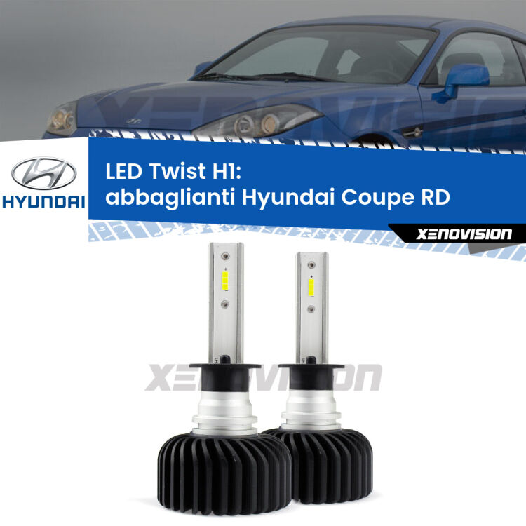 <strong>Kit abbaglianti LED</strong> H1 per <strong>Hyundai Coupe</strong> RD 1996 -2002. Compatte, impermeabili, senza ventola: praticamente indistruttibili. Top Quality.