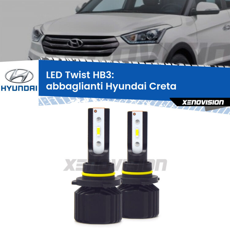 <strong>Kit abbaglianti LED</strong> HB3 per <strong>Hyundai Creta</strong>  2016 in poi. Compatte, impermeabili, senza ventola: praticamente indistruttibili. Top Quality.