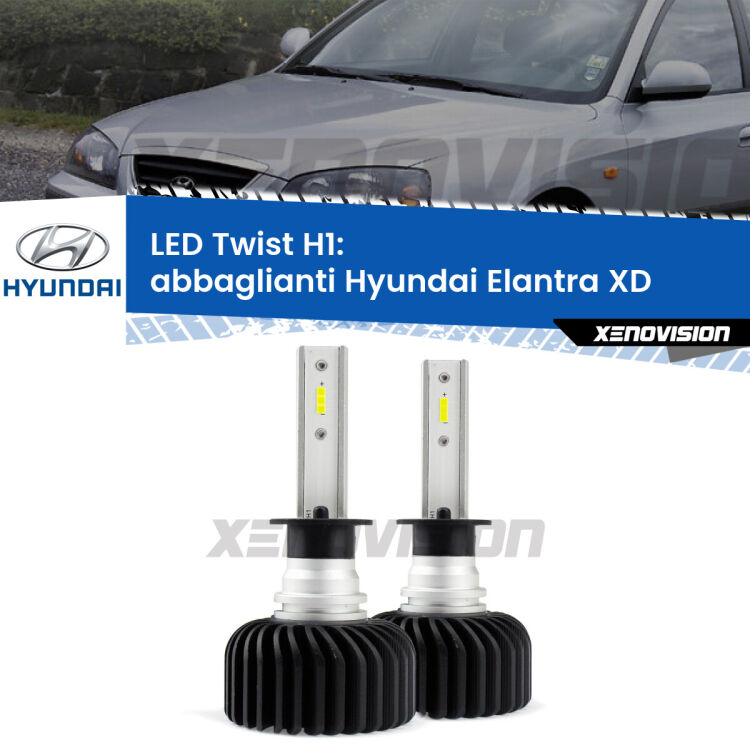 <strong>Kit abbaglianti LED</strong> H1 per <strong>Hyundai Elantra</strong> XD 2000 -2006. Compatte, impermeabili, senza ventola: praticamente indistruttibili. Top Quality.