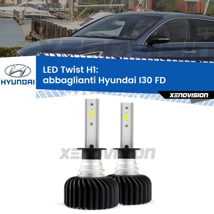 <strong>Kit abbaglianti LED</strong> H1 per <strong>Hyundai I30</strong> FD 2007 -2011. Compatte, impermeabili, senza ventola: praticamente indistruttibili. Top Quality.