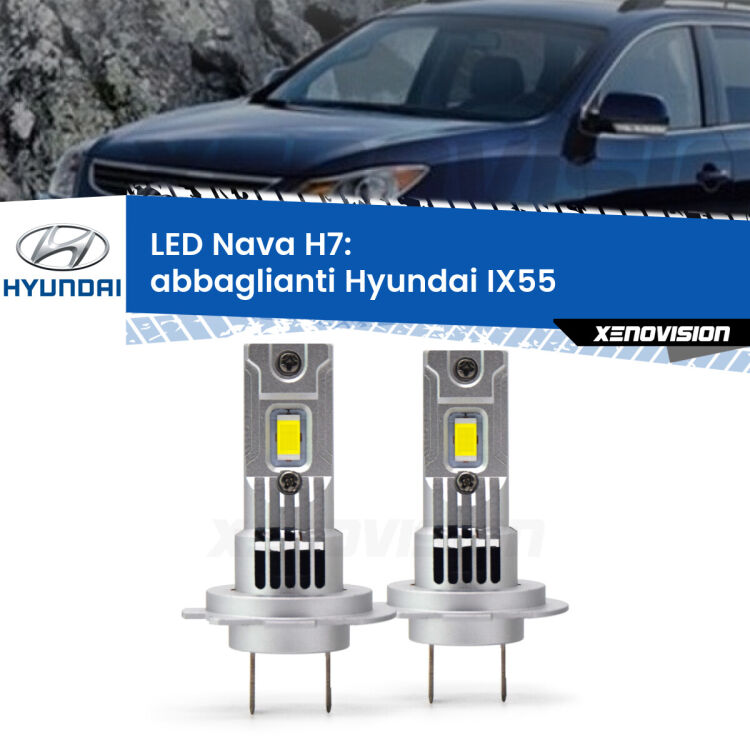 <strong>Abbaglianti LED no-spie per Hyundai IX55</strong>  2008 -2012. Coppia lampade <strong>H7</strong> modello Nava canbus, raffreddate a ventola.