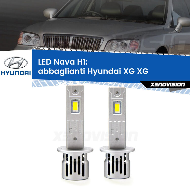 <strong>Abbaglianti LED no-spie per Hyundai XG</strong> XG 1998-2005. Coppia lampade <strong> H1</strong> modello Nava canbus, raffreddate a ventola.