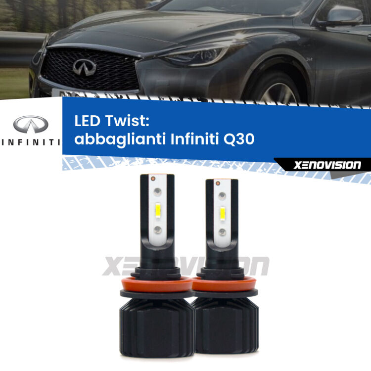 <strong>Kit abbaglianti LED</strong> per <strong>Infiniti Q30</strong>  2015 -2019. Compatte, impermeabili, senza ventola: praticamente indistruttibili. Top Quality.