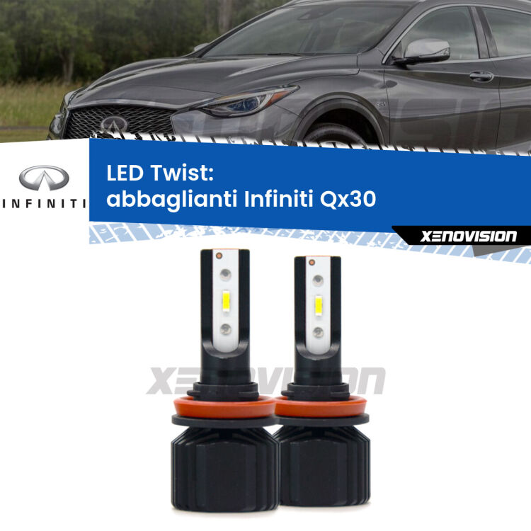 <strong>Kit abbaglianti LED</strong> per <strong>Infiniti Qx30</strong>  2016 -2019. Compatte, impermeabili, senza ventola: praticamente indistruttibili. Top Quality.