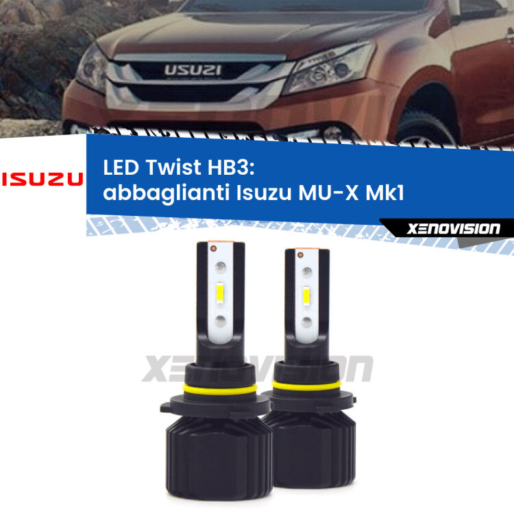 <strong>Kit abbaglianti LED</strong> HB3 per <strong>Isuzu MU-X</strong> Mk1 2013 -2019. Compatte, impermeabili, senza ventola: praticamente indistruttibili. Top Quality.