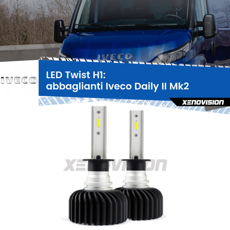 <strong>Kit abbaglianti LED</strong> H1 per <strong>Iveco Daily II</strong> Mk2 2006 -2011. Compatte, impermeabili, senza ventola: praticamente indistruttibili. Top Quality.