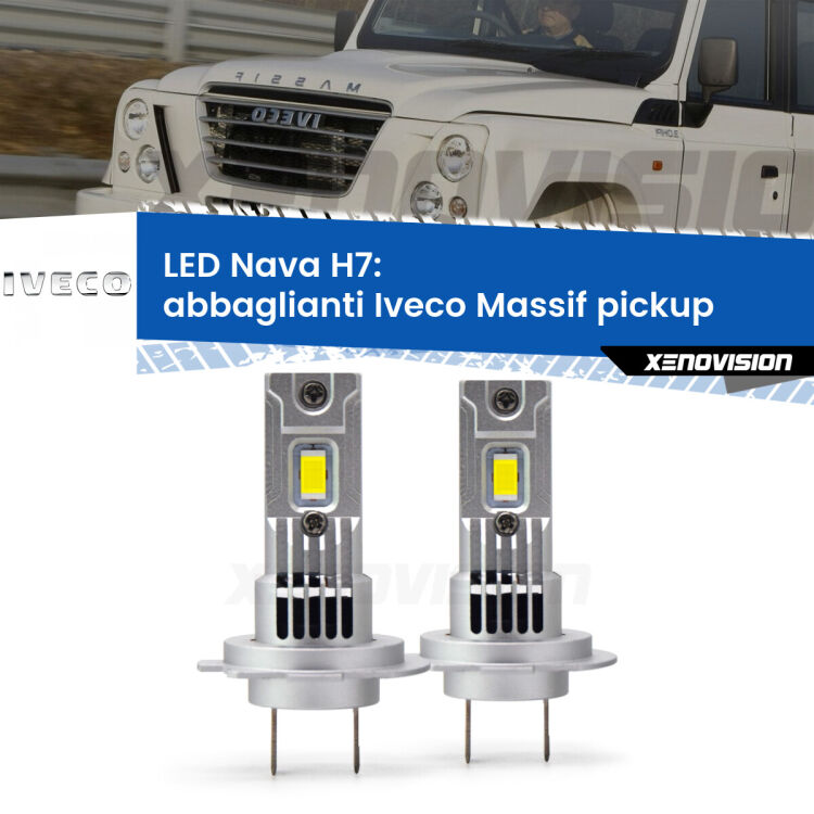 <strong>Abbaglianti LED no-spie per Iveco Massif pickup</strong>  2008-2011. Coppia lampade <strong>H7</strong> modello Nava canbus, raffreddate a ventola.