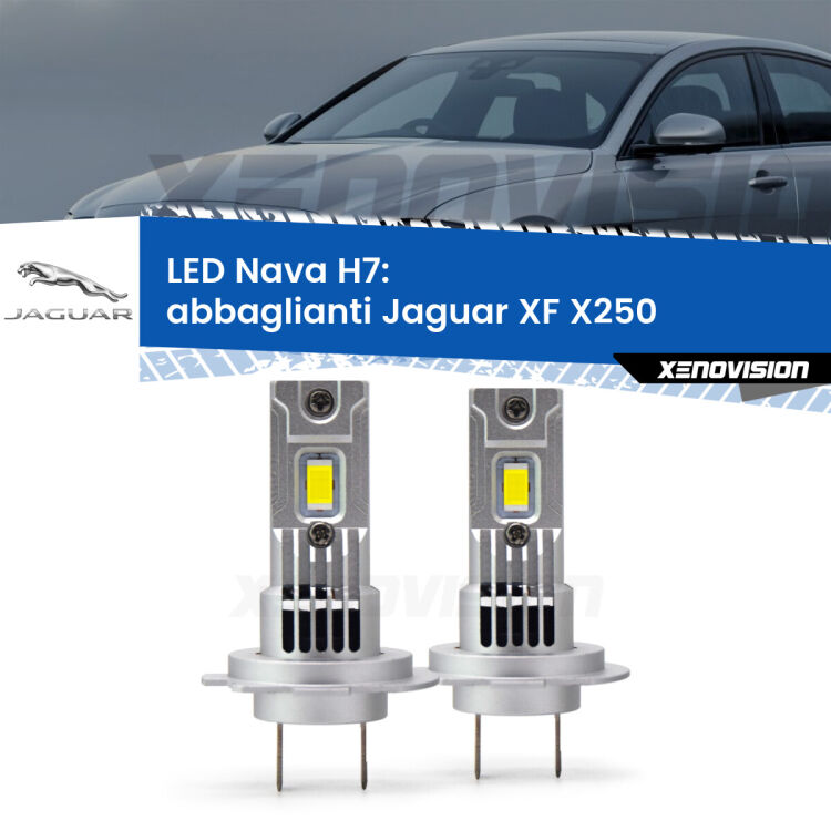 <strong>Abbaglianti LED no-spie per Jaguar XF</strong> X250 2007 -2011. Coppia lampade <strong>H7</strong> modello Nava canbus, raffreddate a ventola.