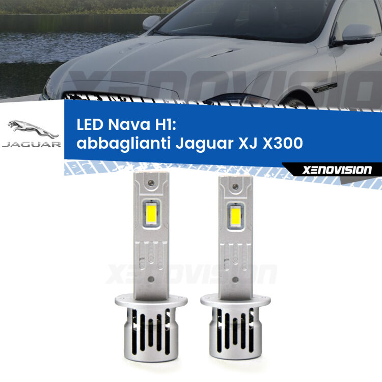 <strong>Abbaglianti LED no-spie per Jaguar XJ</strong> X300 1994 -1997. Coppia lampade <strong> H1</strong> modello Nava canbus, raffreddate a ventola.