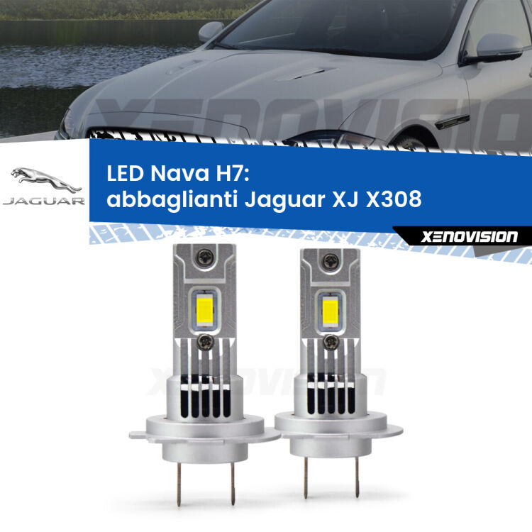 <strong>Abbaglianti LED no-spie per Jaguar XJ</strong> X308 1997-2003. Coppia lampade <strong>H7</strong> modello Nava canbus, raffreddate a ventola.