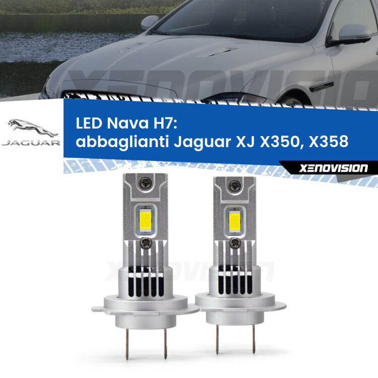 <strong>Abbaglianti LED no-spie per Jaguar XJ</strong> X350, X358 2003 -2009. Coppia lampade <strong>H7</strong> modello Nava canbus, raffreddate a ventola.