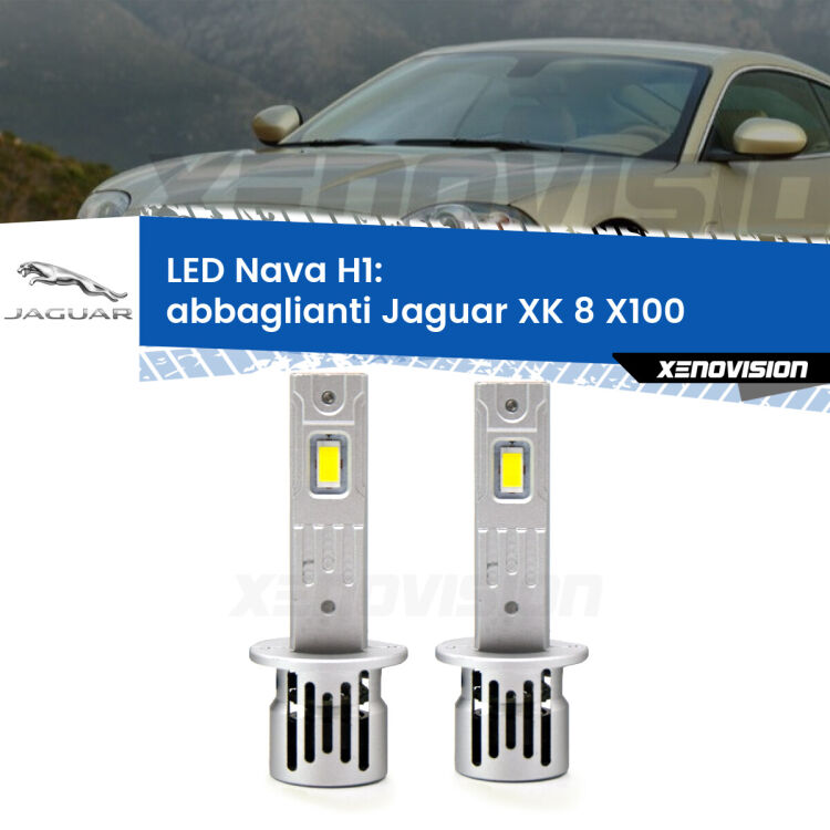 <strong>Abbaglianti LED no-spie per Jaguar XK 8</strong> X100 1996 -2005. Coppia lampade <strong> H1</strong> modello Nava canbus, raffreddate a ventola.