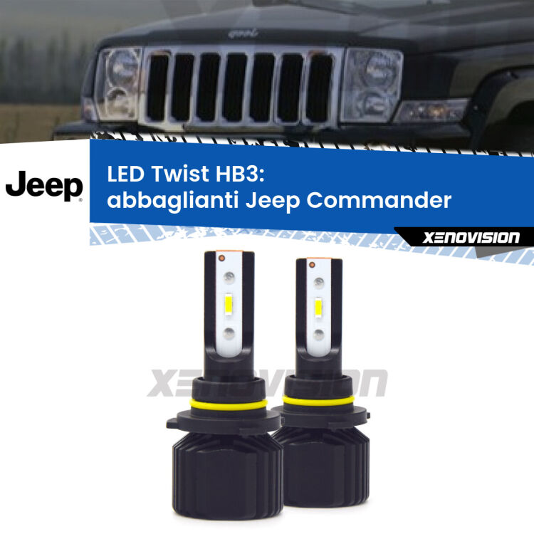 <strong>Kit abbaglianti LED</strong> HB3 per <strong>Jeep Commander</strong>  2005 -2010. Compatte, impermeabili, senza ventola: praticamente indistruttibili. Top Quality.