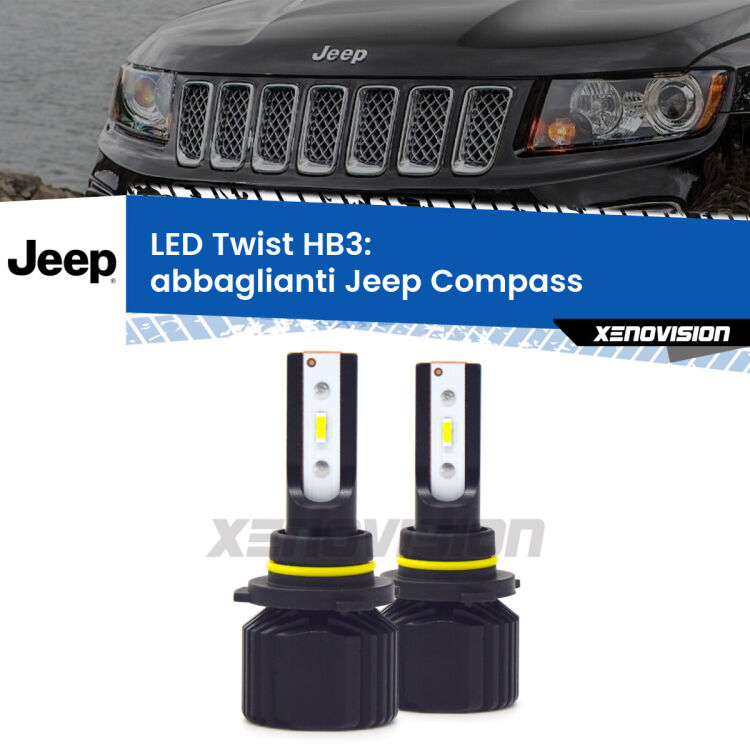 <strong>Kit abbaglianti LED</strong> HB3 per <strong>Jeep Compass</strong>  2011 -2016. Compatte, impermeabili, senza ventola: praticamente indistruttibili. Top Quality.