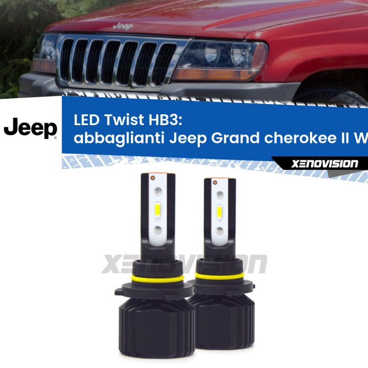 <strong>Kit abbaglianti LED</strong> HB3 per <strong>Jeep Grand cherokee II</strong> WJ, WG 1999 -2004. Compatte, impermeabili, senza ventola: praticamente indistruttibili. Top Quality.