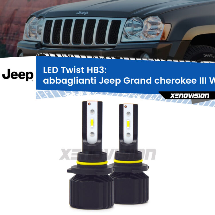 <strong>Kit abbaglianti LED</strong> HB3 per <strong>Jeep Grand cherokee III</strong> WK 2005 -2010. Compatte, impermeabili, senza ventola: praticamente indistruttibili. Top Quality.